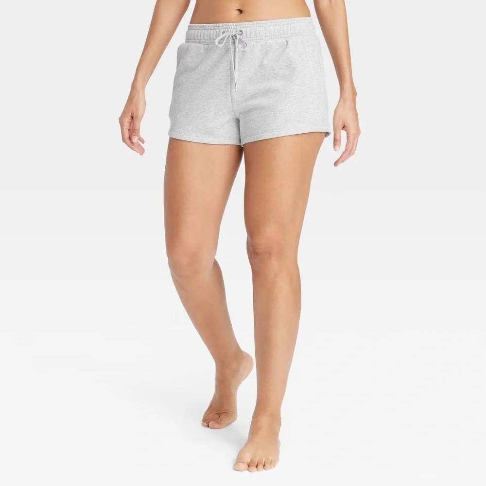 Auden Fleece Shorts Women Large Gray Lounge Drawstring Pockets NWT